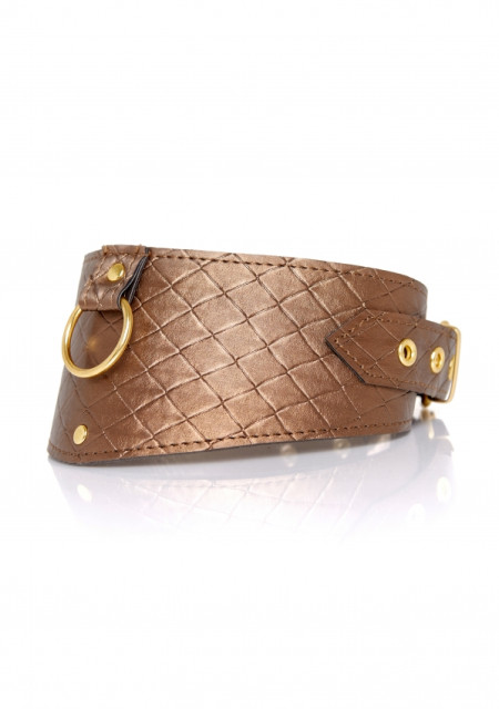 Collier choker en similicuir couleur bronze et attaches dorées