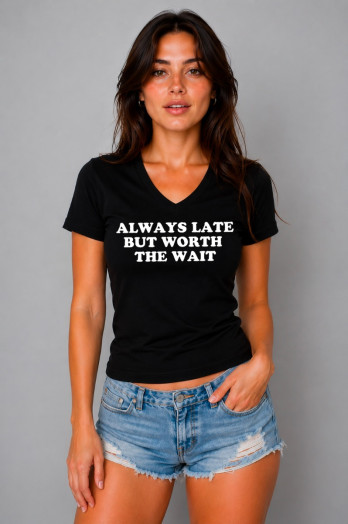 T-shirt en coton noir imprimé Always late but worth the wait