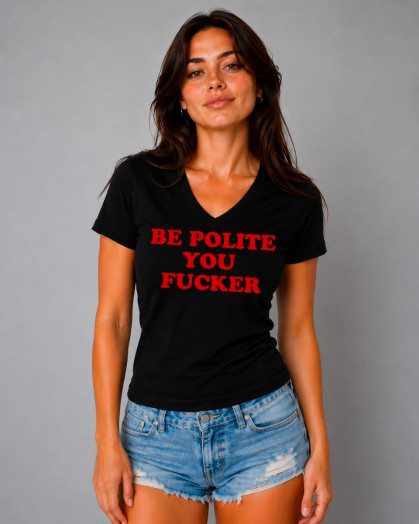 T-shirt en coton noir imprimé Be polite you fucker