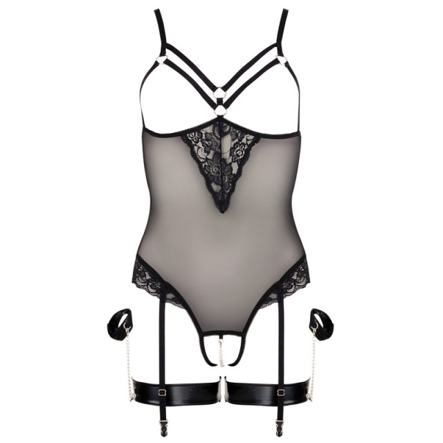 Body seins nus avec jarretières et menottes