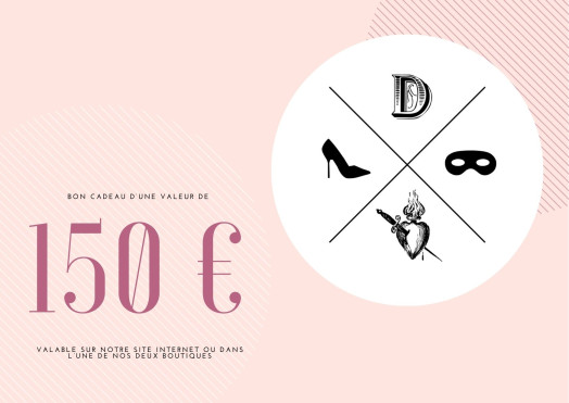 Bon cadeau à offrir d'une valeur de 150€. Il peut s'utiliser en plusieurs fois, sur notre site ou dans nos boutiques et est valable pendant 12 mois.