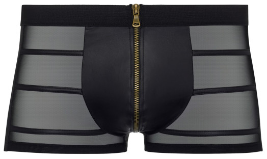 Boxer en wetlook et résille transparente avec fermeture éclair dorée