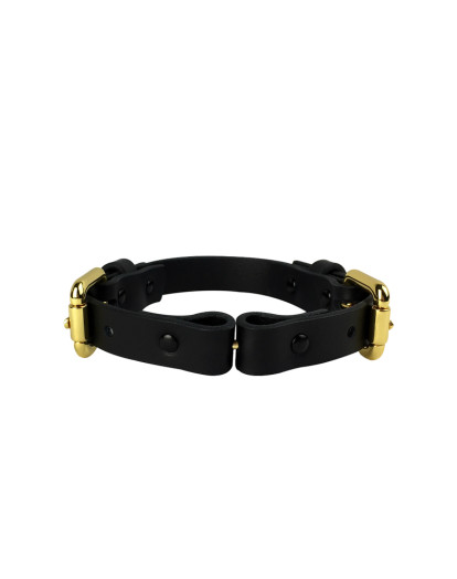 Collier fetish en cuir tannage végétal et attaches plaquées or