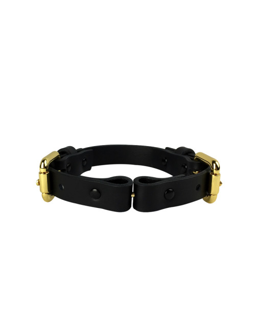 Collier fetish en cuir tannage végétal et attaches plaquées or