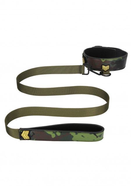 Collier avec laisse détachable, taille unique, au motif militaire qui inspire les jeux de soumission