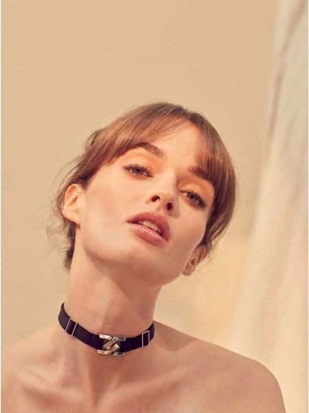 Collier en lanières satinées et bijou plaqué argent palladium - Sasha