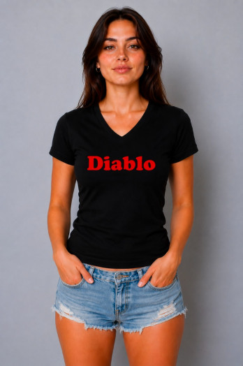 T-shirt en coton imprimé rouge sur noir Diablo