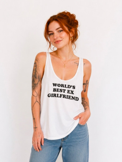 Débardeur en coton blanc imprimé avec le message "World's best ex girlfriend"