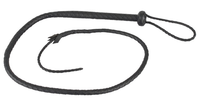 Fouet en cuir noir tressé main