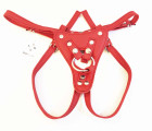 Harnais pour gode-ceinture - Cuir souple rouge