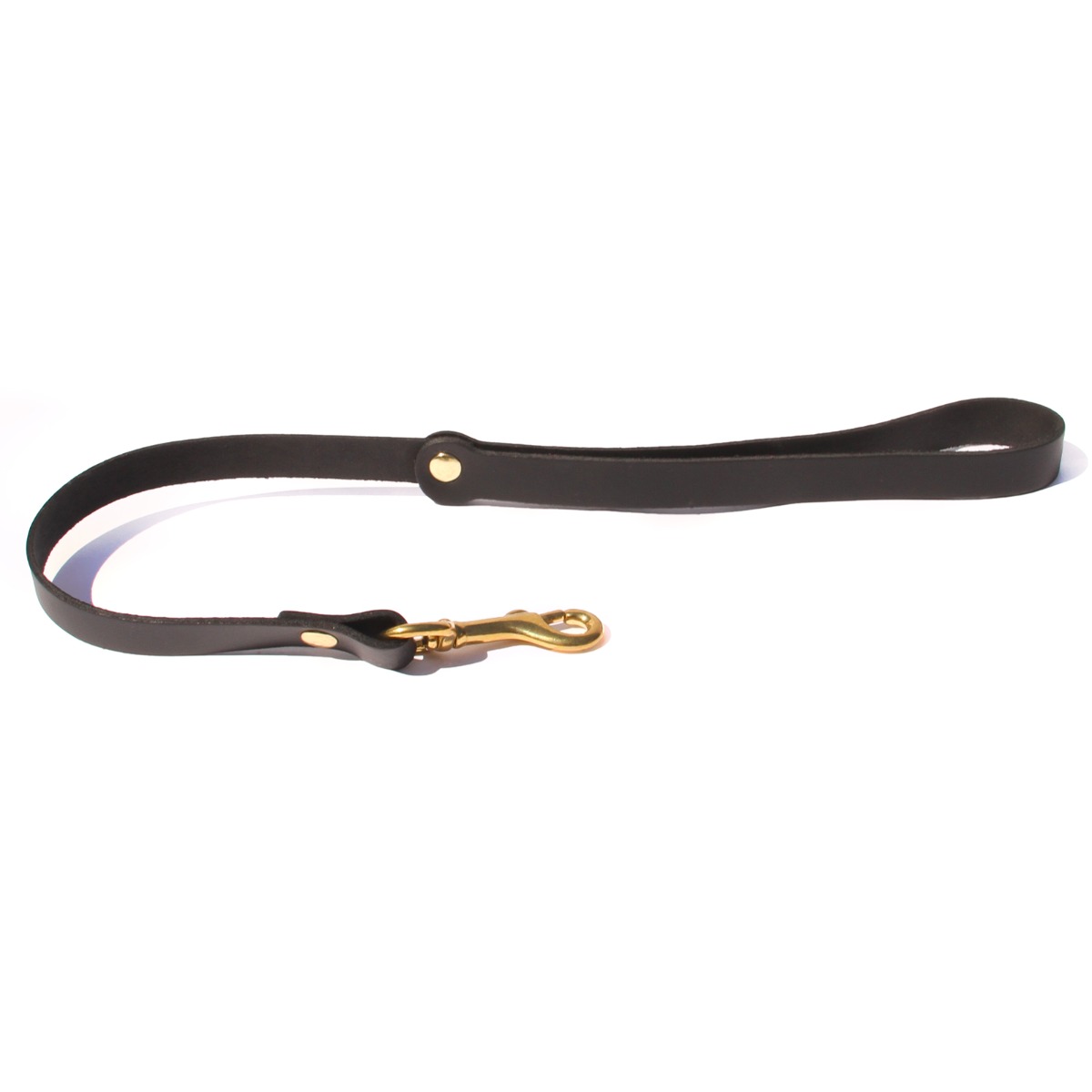 Laisse courte en cuir noir et mousqueton en acier doré