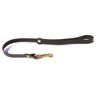 Laisse courte en cuir noir et mousqueton en acier doré