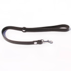 Laisse courte en cuir noir et mousqueton en acier argenté