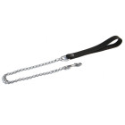 Laisse courte en acier avec manche en cuir noir