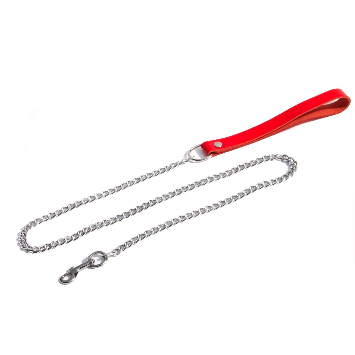 Laisse en acier et cuir qui se relie à un choker ou un harnais pour des jeux BDSM