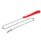 Laisse longue en acier avec manche en cuir rouge