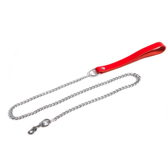 Laisse en acier et cuir qui se relie à un choker ou un harnais pour des jeux BDSM