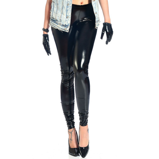 Legging fétish en vinyle noir, doux et extensible qui épouse les courbes