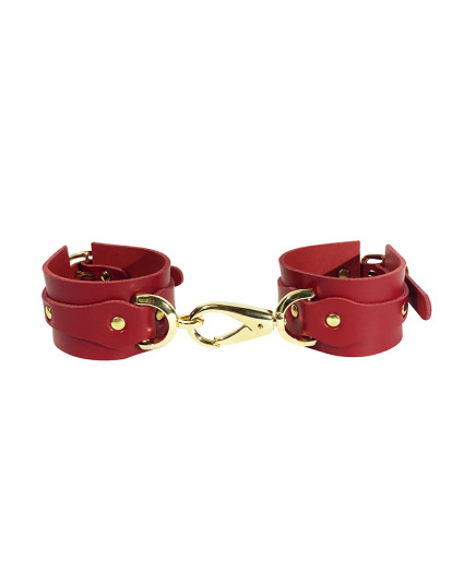Menottes en cuir rouge et attaches plaquée or 24 carats