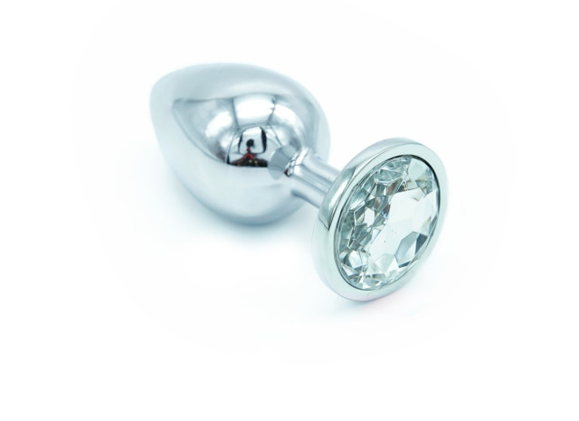 Plug anal en aluminium de taille M avec son brillant blanc pour un bijou intime élégant.