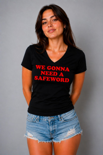 T-shirt en coton imprimé rouge sur noir We gonna need a safeword