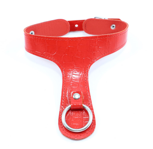 Collier Histoire d'O en cuir effet croco - Rouge