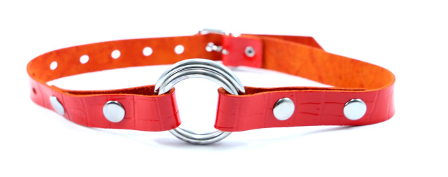 Bâillon Croco  avec anneaux en cuir et acier - Rouge