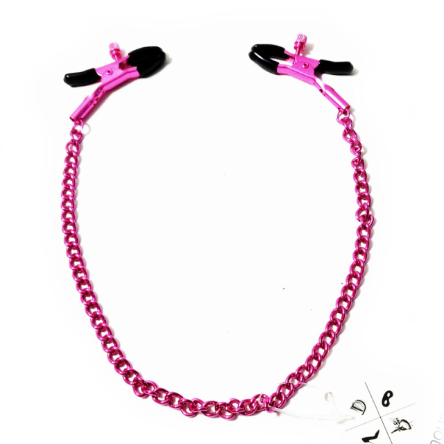 Pinces tétons bdsm en acier rose embouts caoutchouc noir