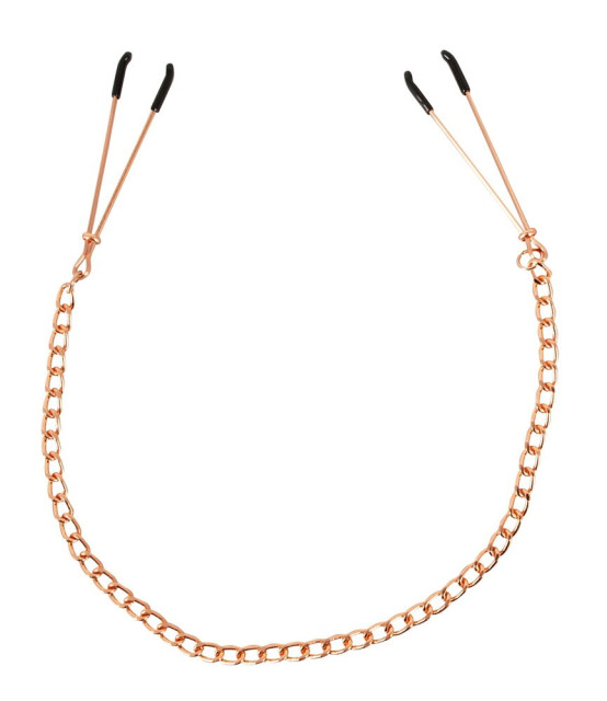 Pinces à seins en acier rose-doré pour jeux BDSM. Elles permettent de pinces les tétons et de créer une sensation de douleur et de plaisir intense.