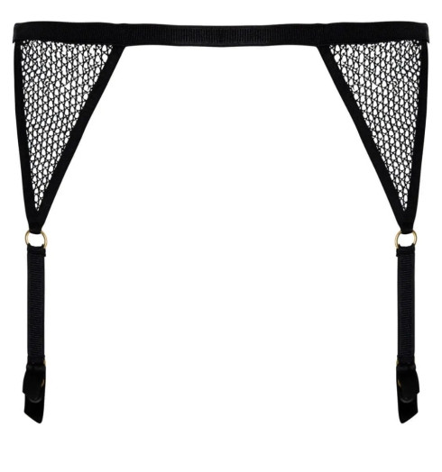 Porte-jarretelles en résille et attaches plaquées or 24 carats de la marque de lingerie espagnole Bracli