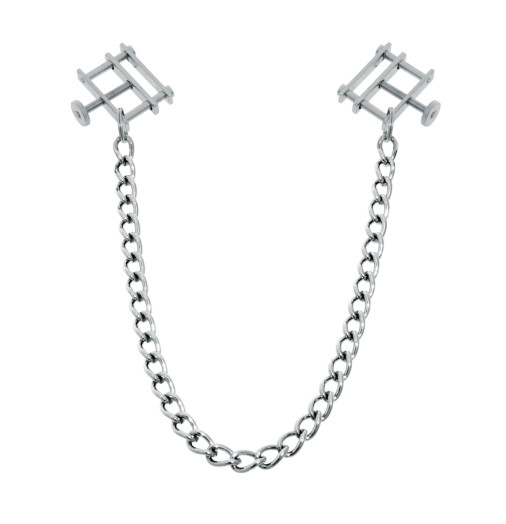 Pinces tétons étaux en acier chirurgical avec vis de réglage et lourde chaîne