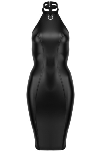 Robe longue en wetlook avec col montant effet choker avec anneau fetish
