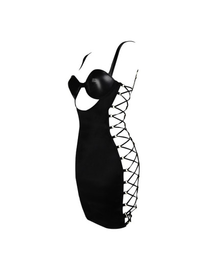 Robe en cuir et soie avec laçage - Midnight