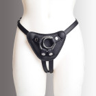 Harnais pour gode-ceinture avec plastron amovible - Cuir souple noir