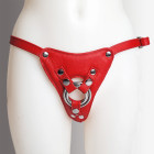Harnais pour gode-ceinture avec attaches D-Ring - Cuir souple rouge