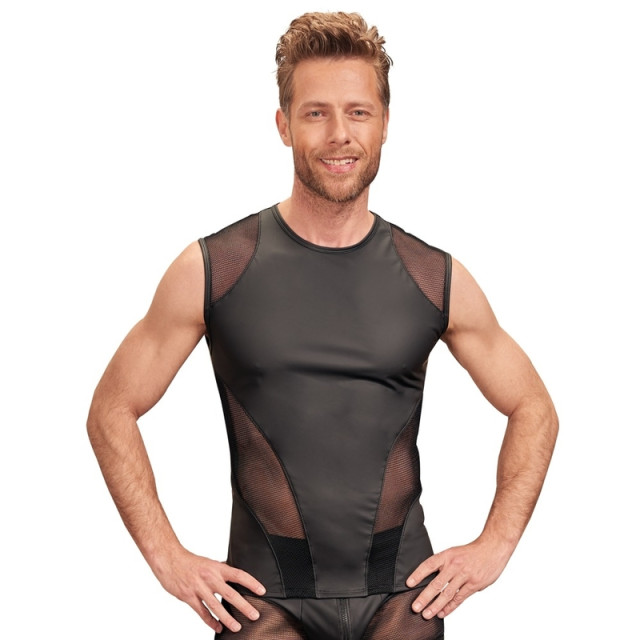 T-shirt en wetlook avec empiècements en résille