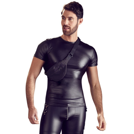 T-shirt homme laqué avec sacoche noir
