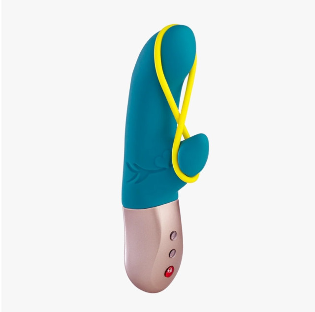 Vibromasseur spécial point G ou point P avec son élastique amovible qui sert à stimuler le clitoris, la vulve ou les tétons