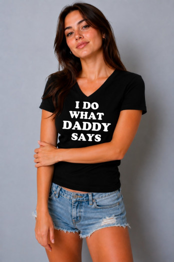 T-shirt en coton imprimé noir sur blanc I do what daddy says
