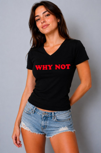 T-shirt en coton noir imprimé Why not